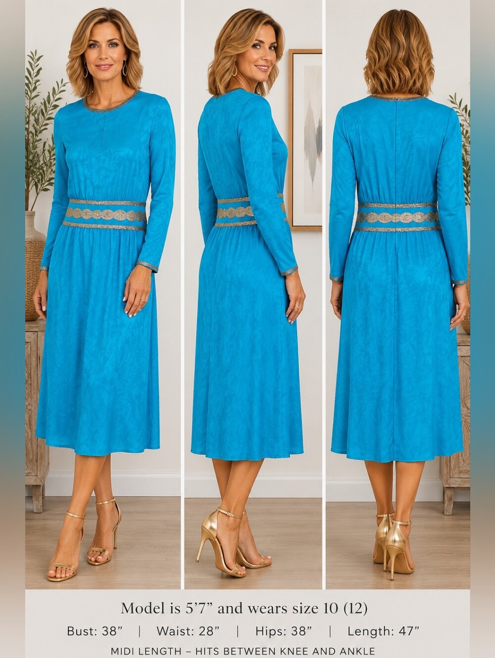 Vintage Turquoise Nordstrom Town Square Silk Dress With Sequins Fit Size 10 (12)